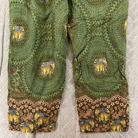 Kathmandu Imports Sz M Pants Green Colorful Elephant Baggy Boho Hippie Festival - Picture 13 of 16